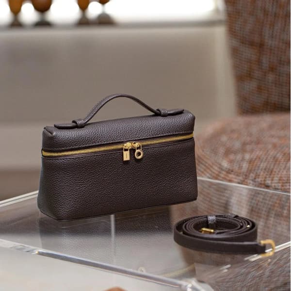 Crossbody-väska, äkta läder, justerbar rem,Choklad & Guld