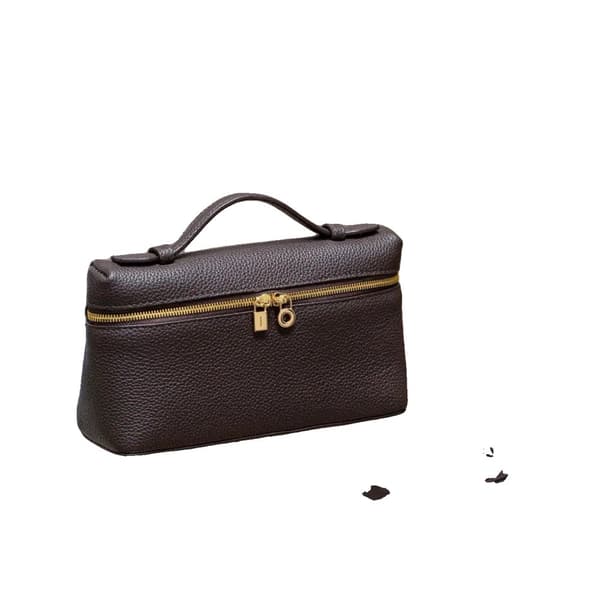 Crossbody-väska, äkta läder, justerbar rem,Choklad & Guld
