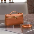 Miniatyrbillede 2 af 2: Crossbody taske, ægte læder, justerbar rem,Brun & Guld