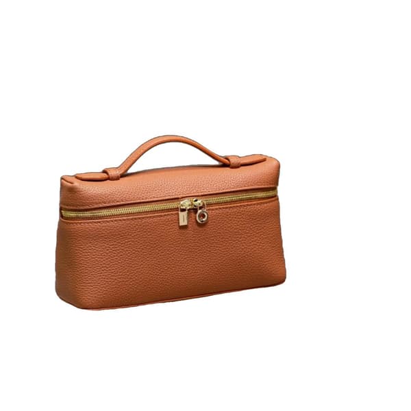 Crossbody taske, ægte læder, justerbar rem,Brun & Guld