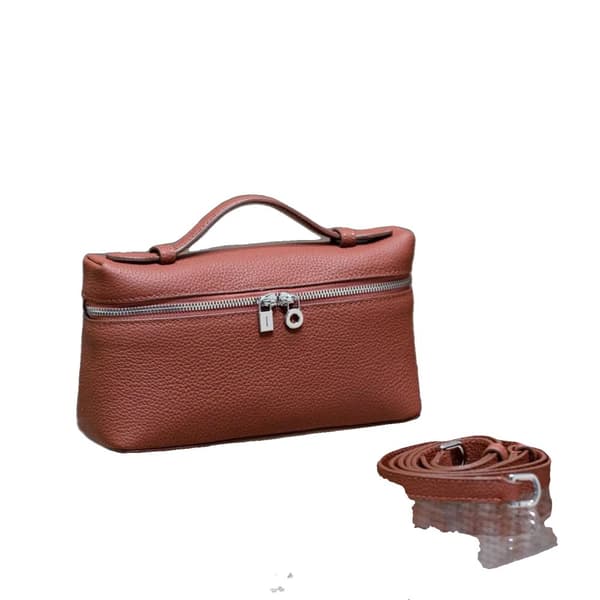 Crossbody-väska, äkta läder, justerbar rem,Röd & Silver