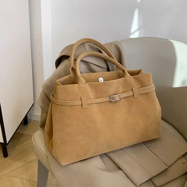 Casual Tote, Fuskmocka Material, Modernt Design,Khaki-A