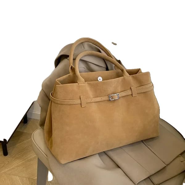 Casual Tote, Fuskmocka Material, Modernt Design,Khaki-A