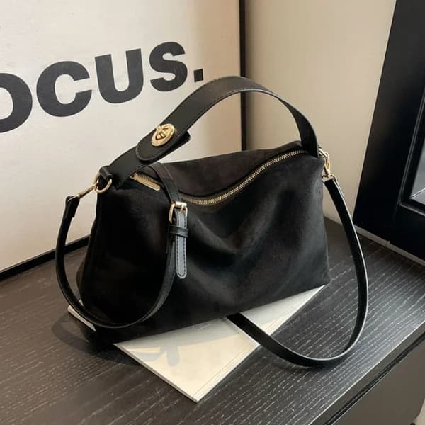 Casual Tote, Fuskmocka Material, Modernt Design,Svart-B