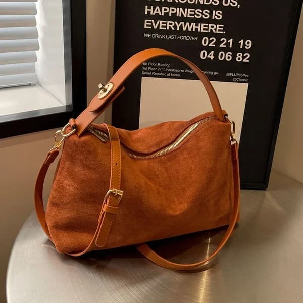 Casual Tote, Fuskmocka Material, Modernt Design,Brun-B