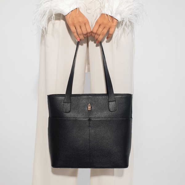 MARIE - Svart shoppingväska i läder