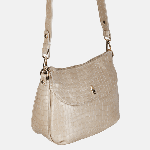MELISSA - Beige lakkanahkainen krokotiililaukku