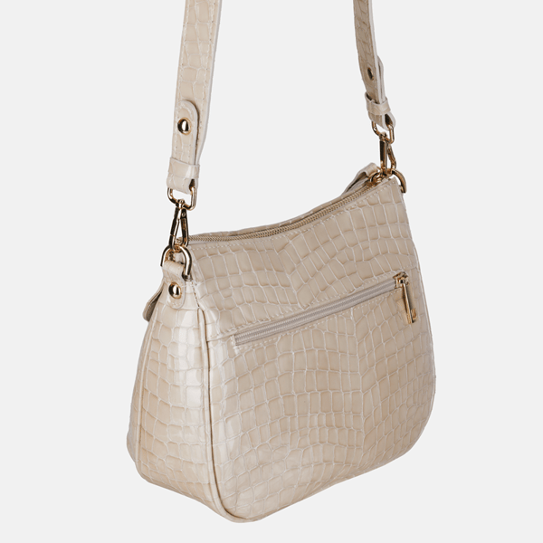 MELISSA - Beige lakkanahkainen krokotiililaukku