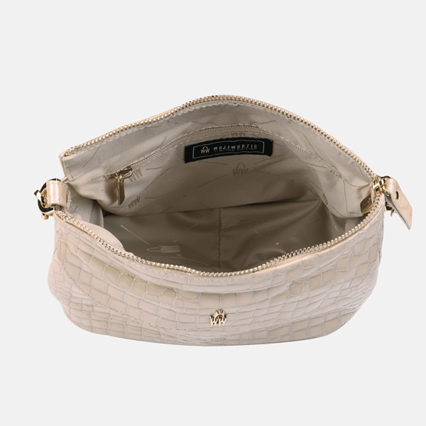 MELISSA - Beige lakkanahkainen krokotiililaukku