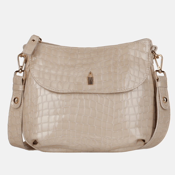 MELISSA - Beige lakkanahkainen krokotiililaukku