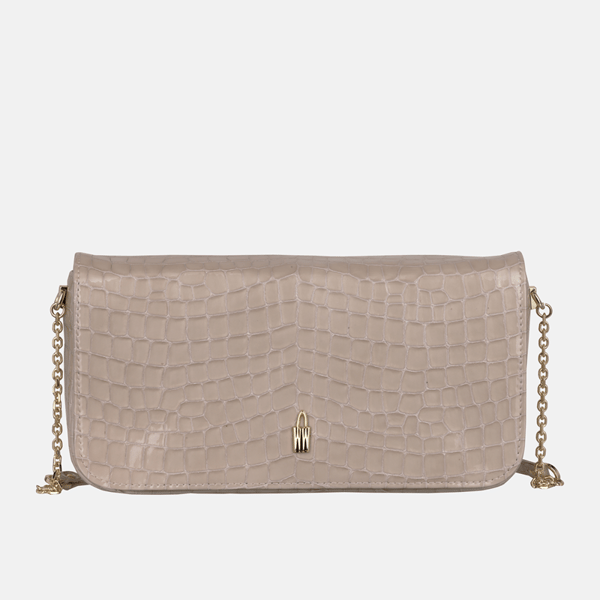 CLARA - Beige håndtaske i lakeret læder