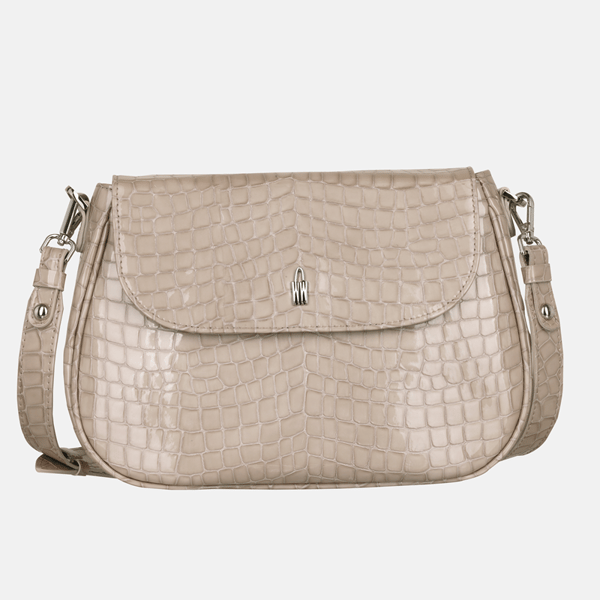 MELODY - Beige håndtaske i lakeret læder