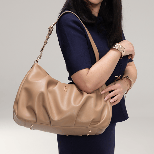 SELENA - Beige läderhandväska