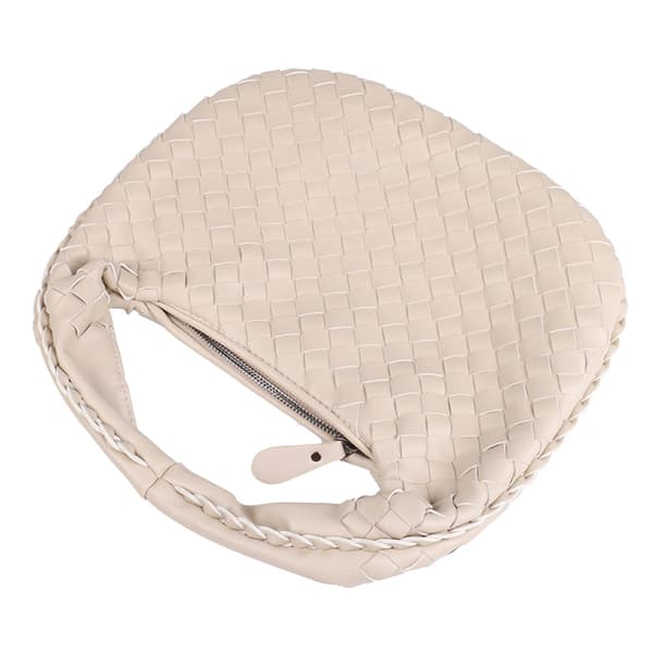 Käsin kudottu olkalaukku kestävästä PU-materiaalista, tilava sisustus - Beige