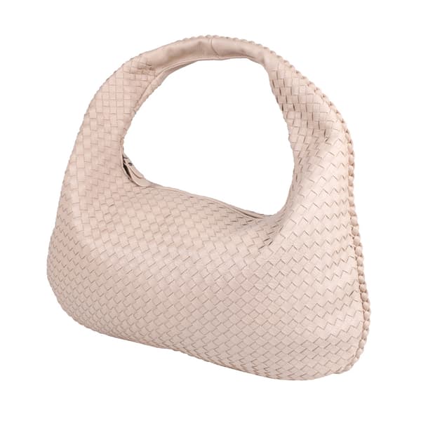 Vævet håndtaske i vegansk læder med stilfuldt design - Pink
