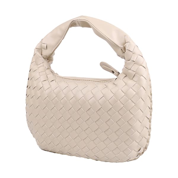 Håndvævet skuldertaske i slidstærkt PU-materiale med rummeligt indre - Beige