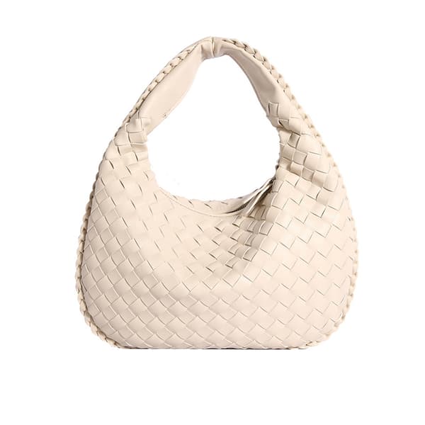 Håndvævet skuldertaske i slidstærkt PU-materiale med rummeligt indre - Beige