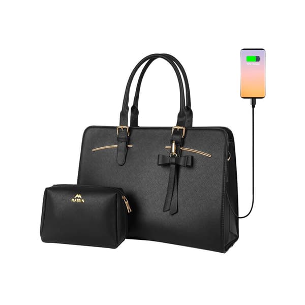 Matein Laptop-veske med USB-port og Toalettmappe – 15,6" – Svart