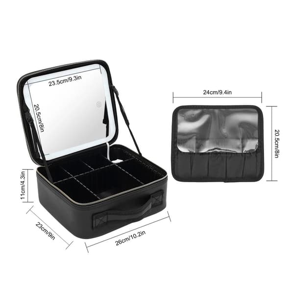 Makeupväska, LED-spegel, justerbara avdelare,svart