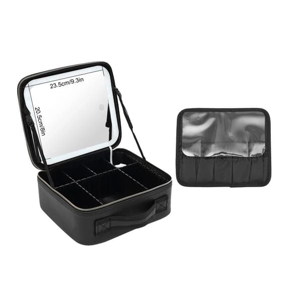 Makeupväska, LED-spegel, justerbara avdelare,svart