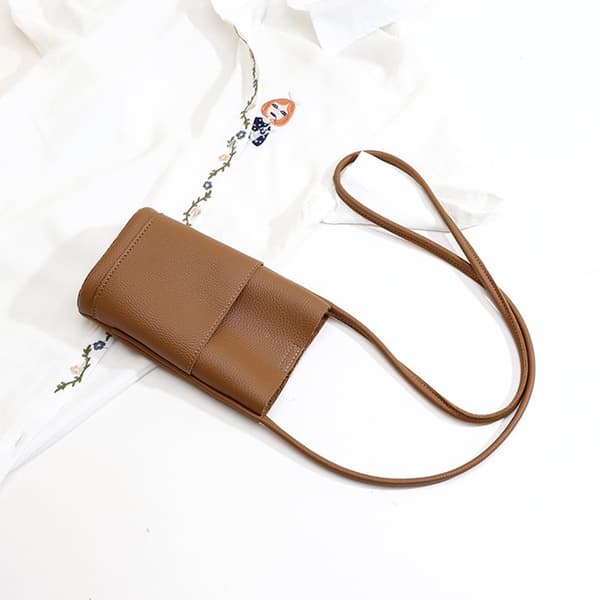 Kvinders beskyttende etui, læder telefon taske, lille crossbody taske - pink/brun/sort