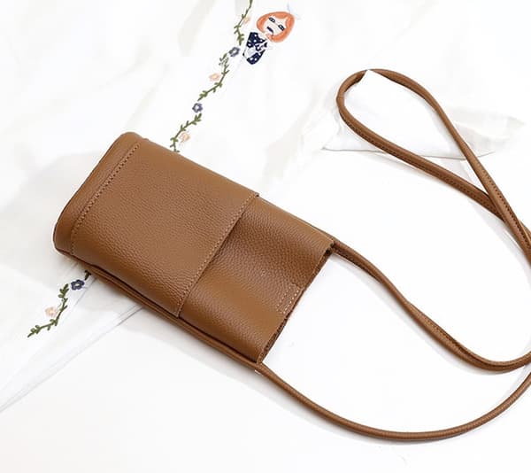 Kvinders beskyttende etui, læder telefon taske, lille crossbody taske - pink/brun/sort