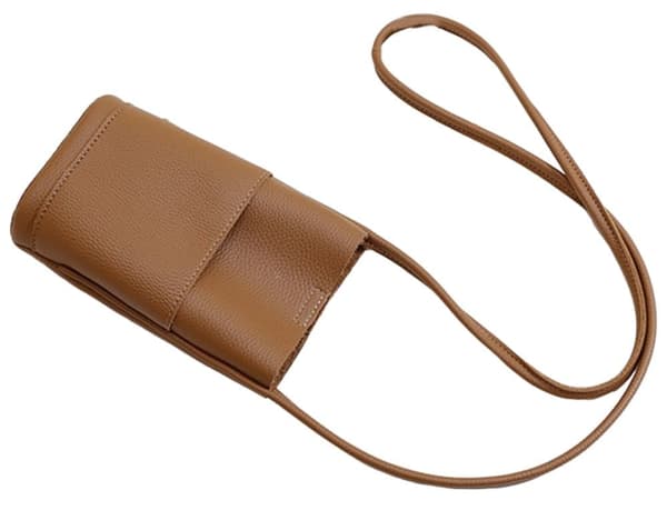Damskyddsväska, läder mobilväska, liten crossbodyväska - Rosa/Brun/Svart Brun