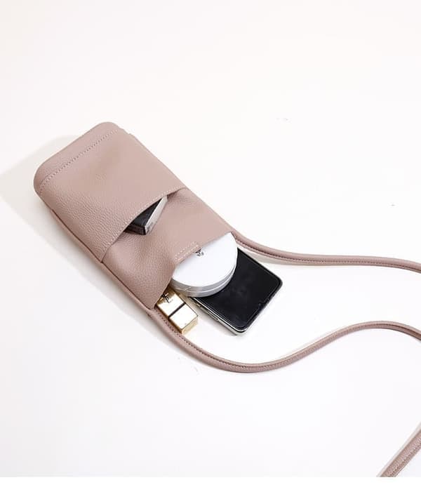Kvinders beskyttende etui, læder telefon taske, lille crossbody taske - pink/brun/sort
