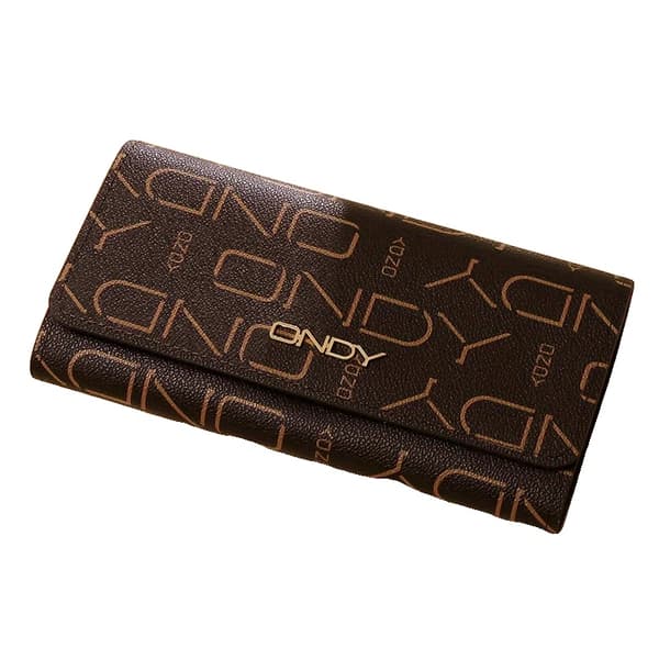Lång Myntplånbok Clutch, Vintage Mönster, Lädermaterial,Kaffe