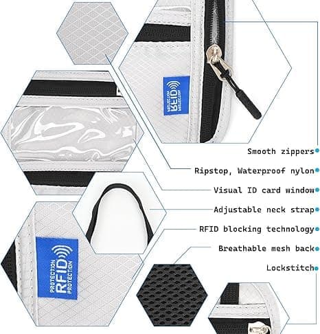 Olkalaukku mobiilille, RFID-suojattu matkalompakko - vedenpitävä passikotelo kaulakorulla merensininen