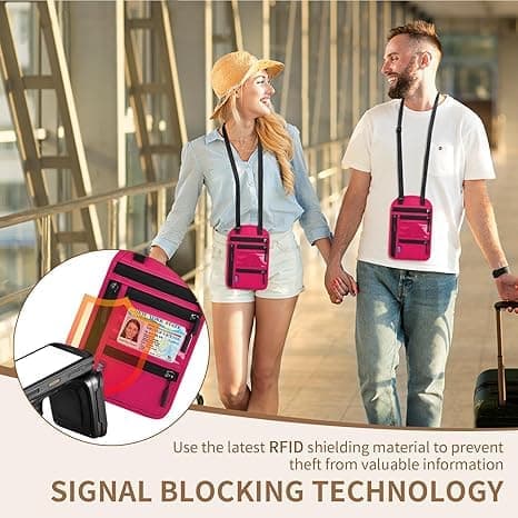 Olkalaukku mobiilille, RFID-suojattu matkalompakko - vedenpitävä passikotelo kaulakorulla merensininen