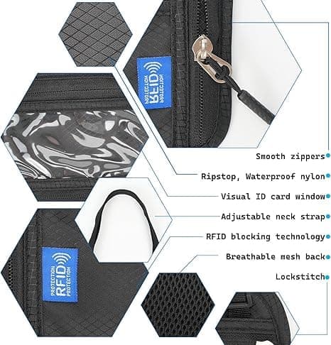 Olkalaukku mobiilille, RFID-suojattu matkalompakko - vedenpitävä passikotelo kaulakorulla merensininen