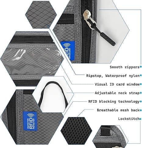 Olkalaukku mobiilille, RFID-suojattu matkalompakko - vedenpitävä passikotelo kaulakorulla merensininen