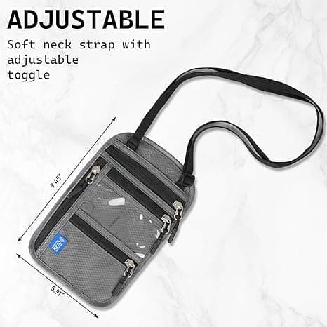 Olkalaukku mobiilille, RFID-suojattu matkalompakko - vedenpitävä passikotelo kaulakorulla merensininen