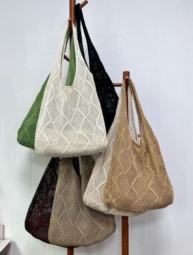 Lollanda Strandväska Dam Stickad Nätväska 39x61 cm, Väska till Strand - Boho Axelväska