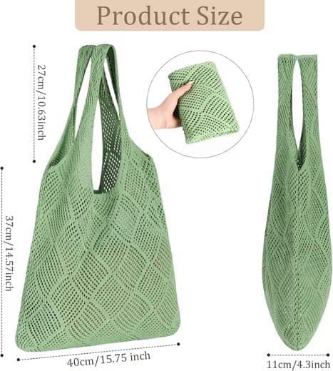 Lollanda Strandväska Dam Stickad Nätväska 39x61 cm, Väska till Strand - Boho Axelväska