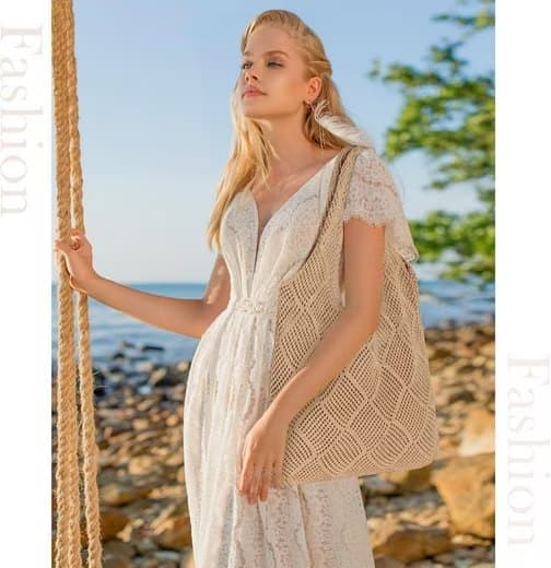Lollanda Beach Bag Naisten Neulottu verkkolaukku 39x61 cm, Rantalaukku - Boho Olkalaukku