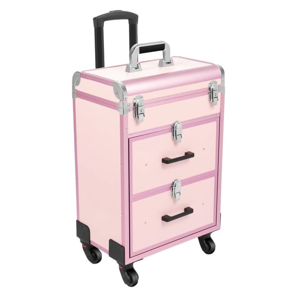 Makeup Rullande Tågväska, 4 Hjul, 2 Lådor, Vattentålig Yta,Rosa
