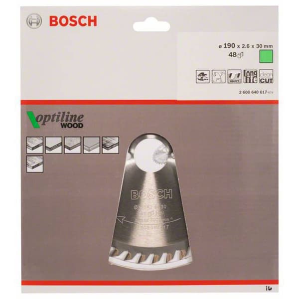 Bosch Accessories Optiline 2608640617 Hårdmetall cirkelsågklinga 190 x 30 x 2.6 mm Antal tänder (per tum): 48 1 st
