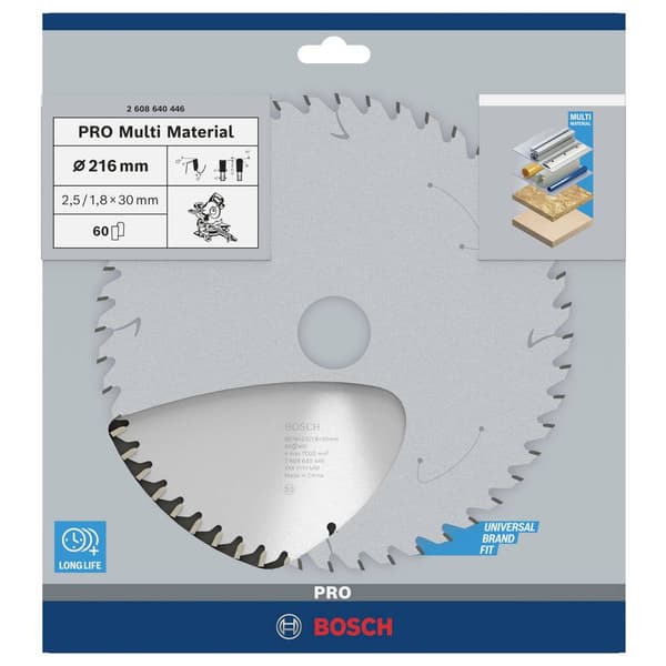 Bosch Accessories Multi Material 2608640446 Hårdmetall cirkelsågklinga 216 x 30 x 2.5 mm Antal tänder (per tum): 60 1 s