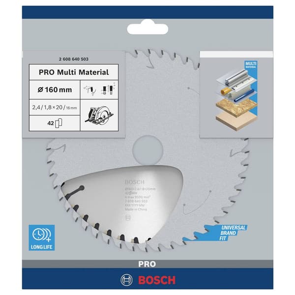 Bosch Accessories Multi Material 2608640503 Hårdmetall cirkelsågklinga 160 x 20 x 2.4 mm Antal tänder (per tum): 42 1 s