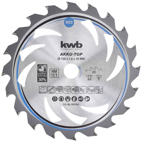 kwb 583354 Hårdmetall cirkelsågklinga 150 x 16 x 1.0 mm Antal tänder (per tum): 20 1 st