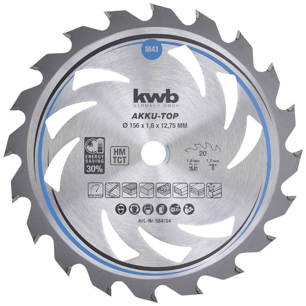 kwb 584154 Hårdmetall cirkelsågklinga 156 x 12.75 x 1.0 mm Antal tänder (per tum): 20 1 st