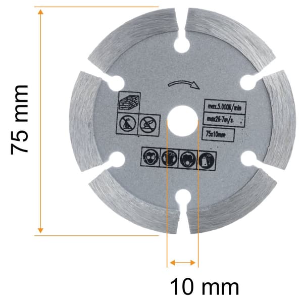 75 mm segmenteret diamantskive til byggematerialer til 12V-sliber