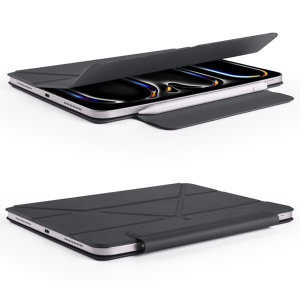 Kunstlærveske med stativ og magneter for iPad Pro 12.9 2022 / 2021 / 2020 - Svart