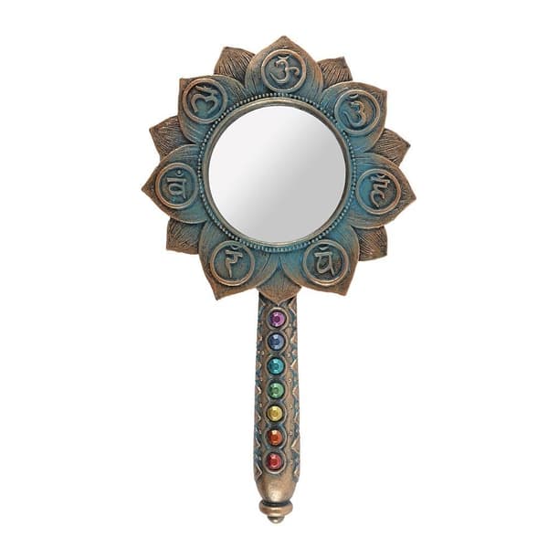 SJU Chakra Handspegel I Lotus Blommaform m Vintage Effekt