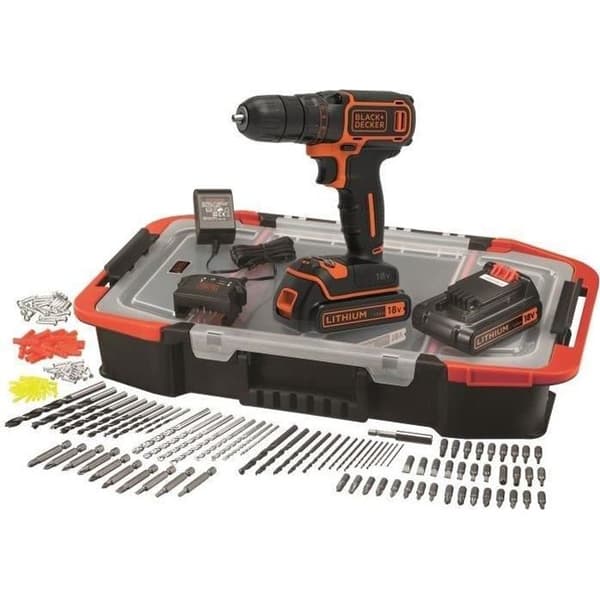 BLACK &amp; DECKER 18 V Litium trådlös borr - 2 batterier - 160 tillbehör låda -BDCDC18BAST-QW