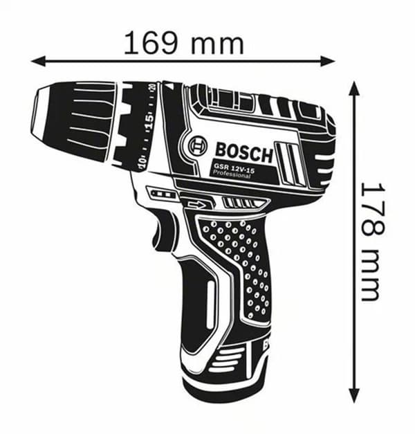 BOSCH PROFESSIONAL Trådlös skruvmejsel 12V GSR 12V-15, 2 x 2,0 Ah + laddare 1230, i påse