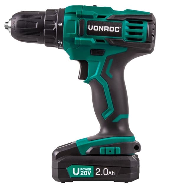 VONROC Bore-/skruemaskine 20V | Inkl. 2x 2.0Ah akku og oplader