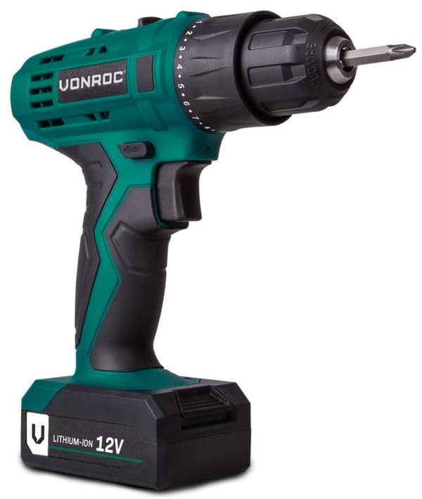 VONROC Bore-/skruemaskine 12V | Inkl. akku og oplader | Inkl. 46 dele tilbehør
